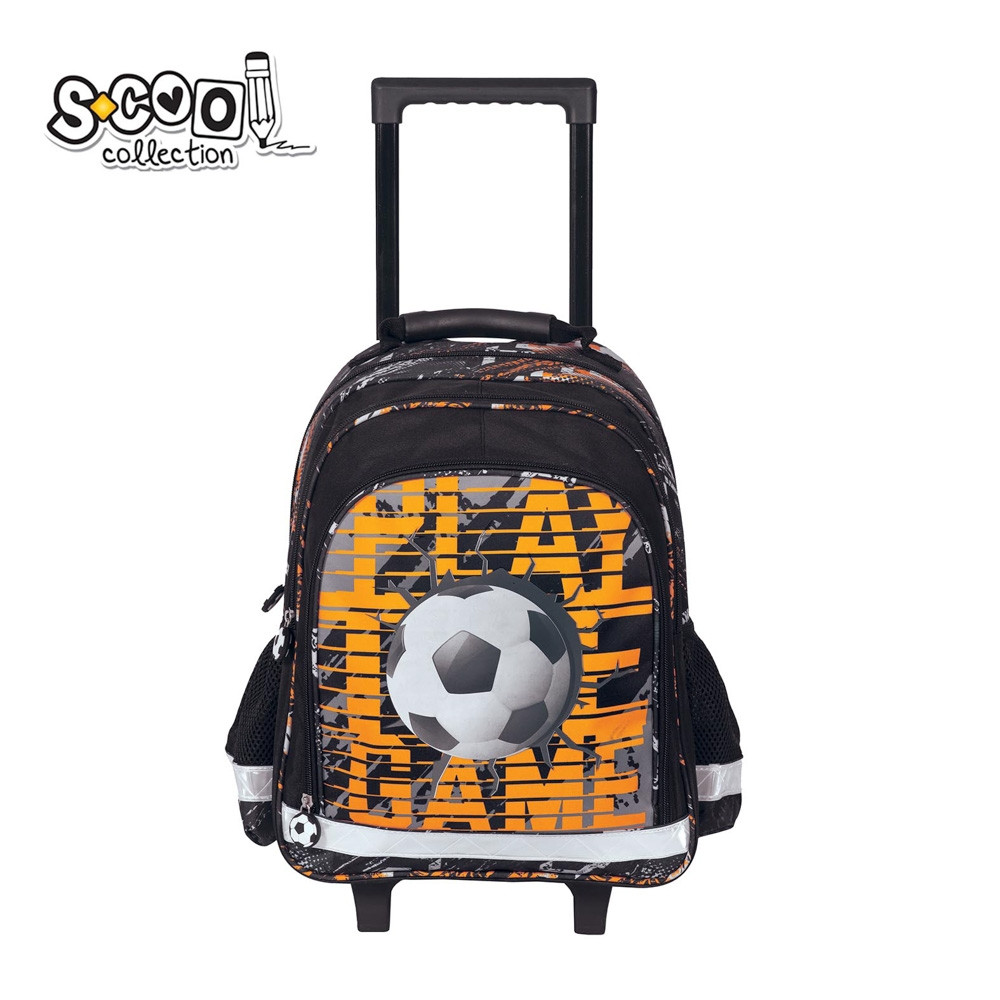 Ghiozdan troller, imprimeu fotbal, 3 compartimente, maner telescopic, 38x29x14 cm - imagine 13